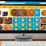 **A vibrant online marketplace scene. Depict diverse goods from around the world displayed on a computer screen. Add Urdu text overlaying the image: "Online Shopping Made Easy."** (This highlights the ease of using online shopping websites.)