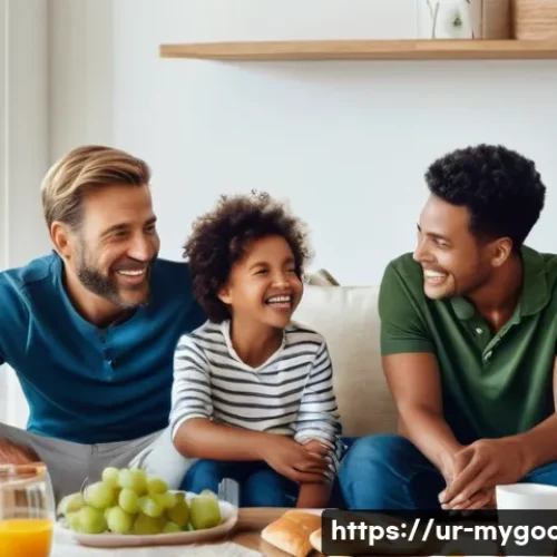 Home 13 사진을 활용한 굿즈 제작 - **Prompt:** A heartwarming and bright living room scene with soft, natural light, where a diverse fa...