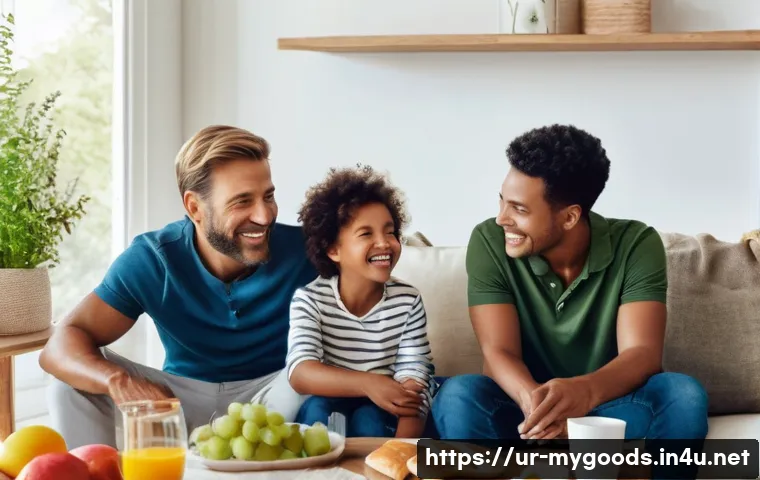 사진을 활용한 굿즈 제작 - **Prompt:** A heartwarming and bright living room scene with soft, natural light, where a diverse fa...